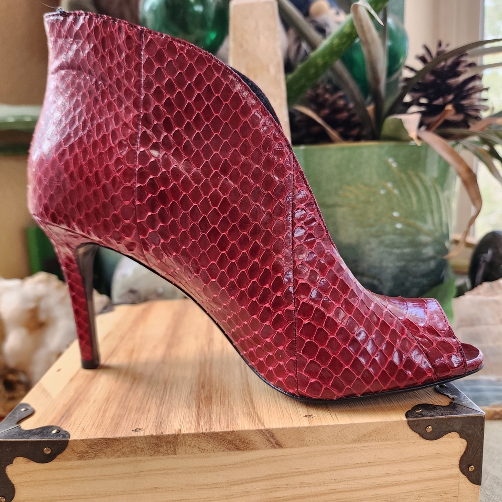 Vince Camuto Burgundy Snakeskin Heeled Boots